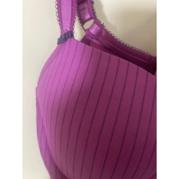 Freya 32F Deco Hattie Underwire Moulded Plunge Bra Purple Striped EUC - Picture 5 of 9